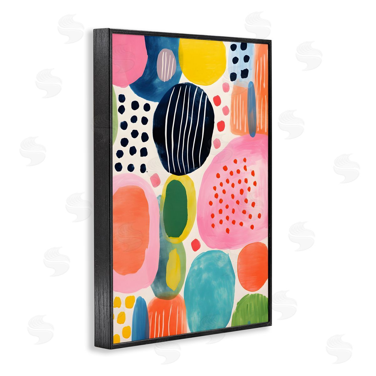 Whimsical Patterned Shapes Black Frame Print Wall Art, Home Decor by Petal Prints Design