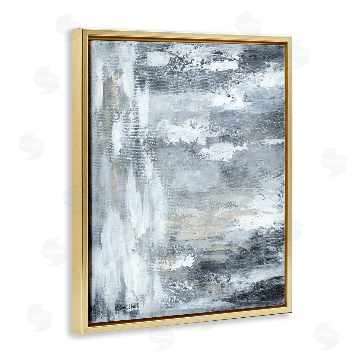 Grey Brushed Abstraction Gold Floating Frame Canvas Wall Art, Home Decor by Roy Ebert