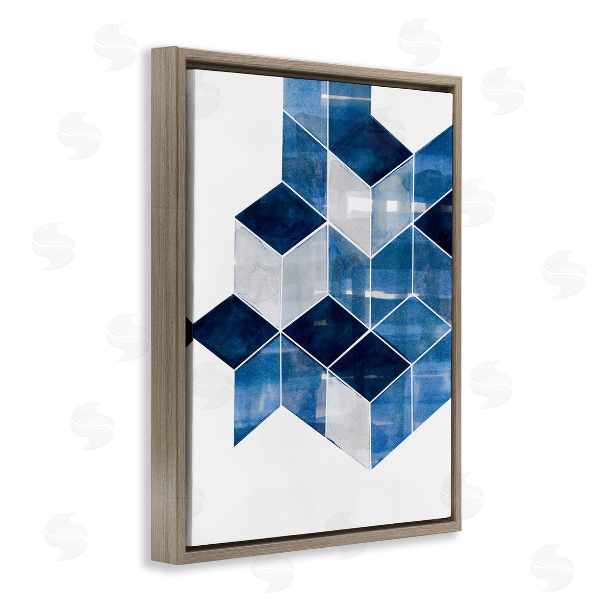 Stacked Geometric Cubes Brown Floating Frame Canvas Wall Art, Home Decor by Steller Design Studio
