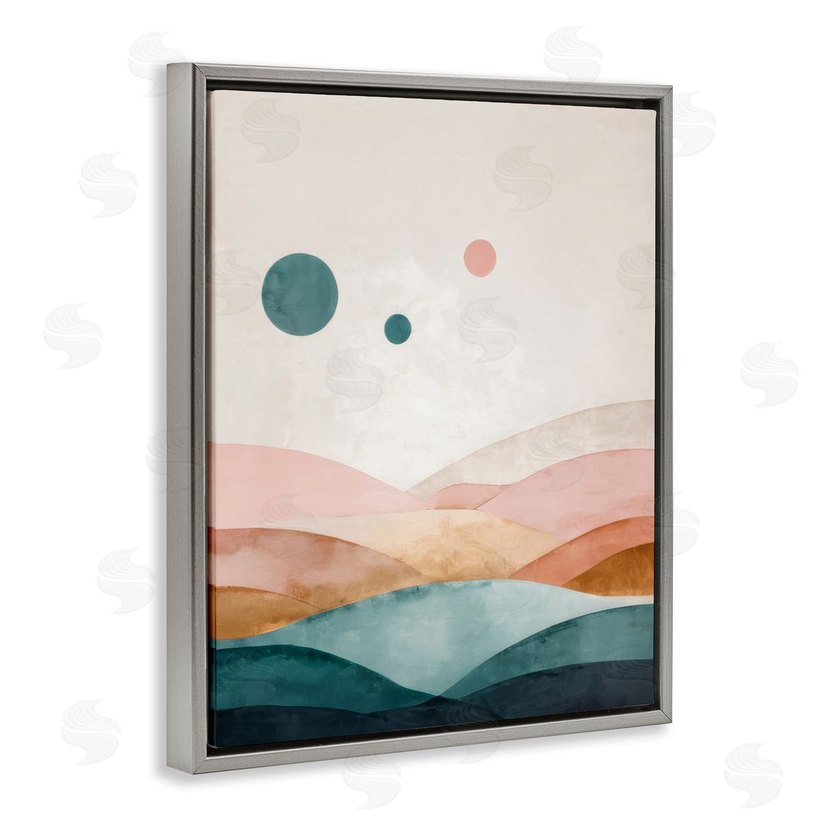 Spheres Above Desert Grey Floating Frame Canvas Wall Art, Home Decor by Denise Dundon