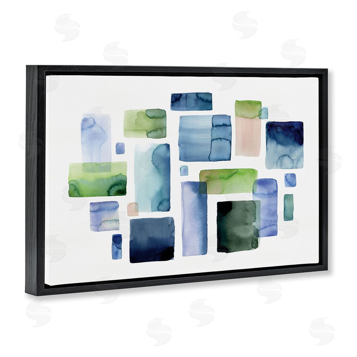 Asymmetrical Watercolor Shapes Black Floating Frame Canvas Wall Art, Home Decor by Stephanie Ryan