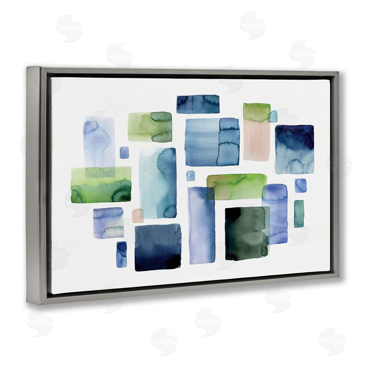 Asymmetrical Watercolor Shapes Grey Floating Frame Canvas Wall Art, Home Decor by Stephanie Ryan