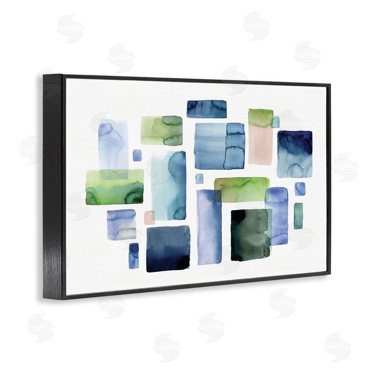 Asymmetrical Watercolor Shapes Black Frame Print Wall Art, Home Decor by Stephanie Ryan