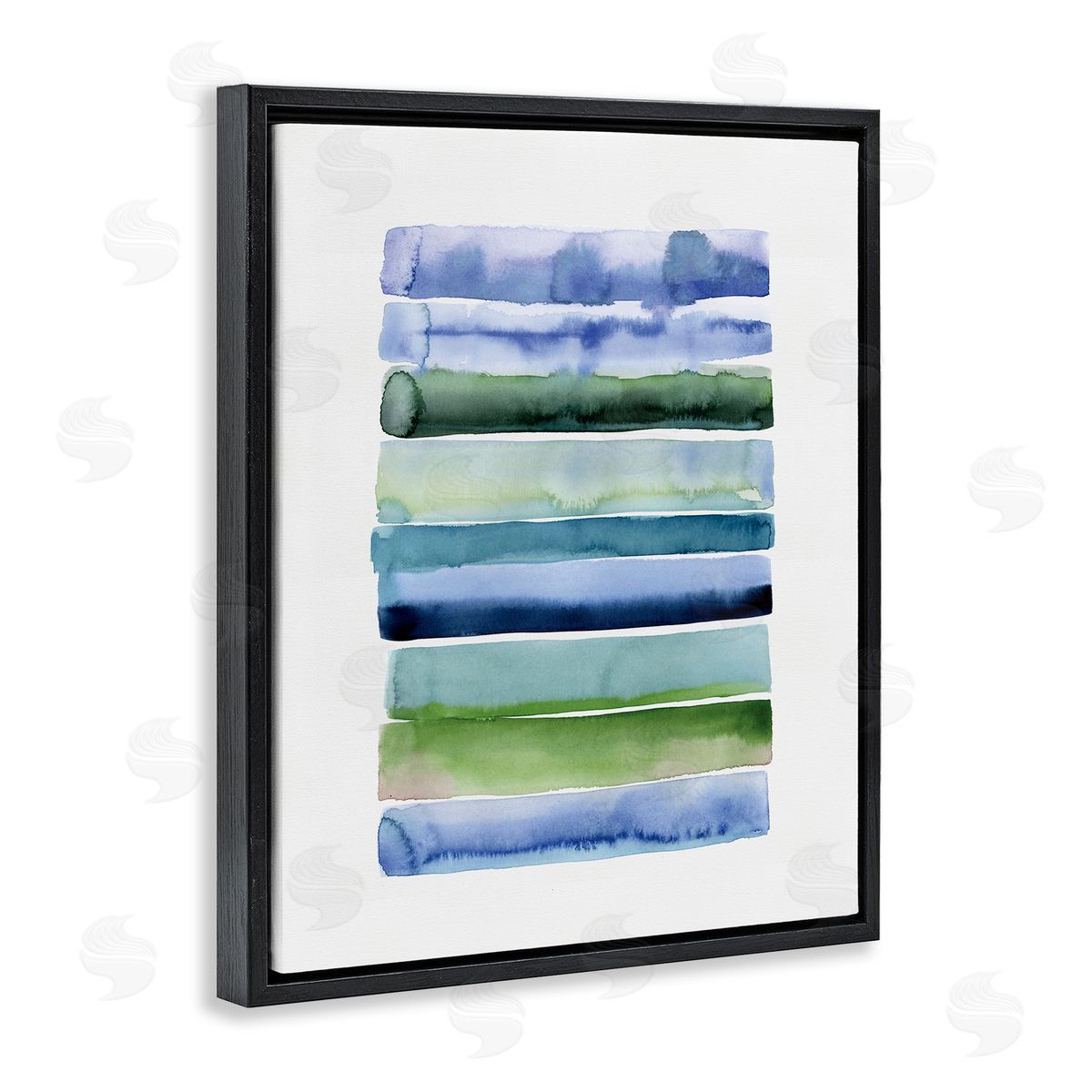 Green and Blue Ombre Stripes Black Floating Frame Canvas Wall Art, Home Decor by Stephanie Ryan