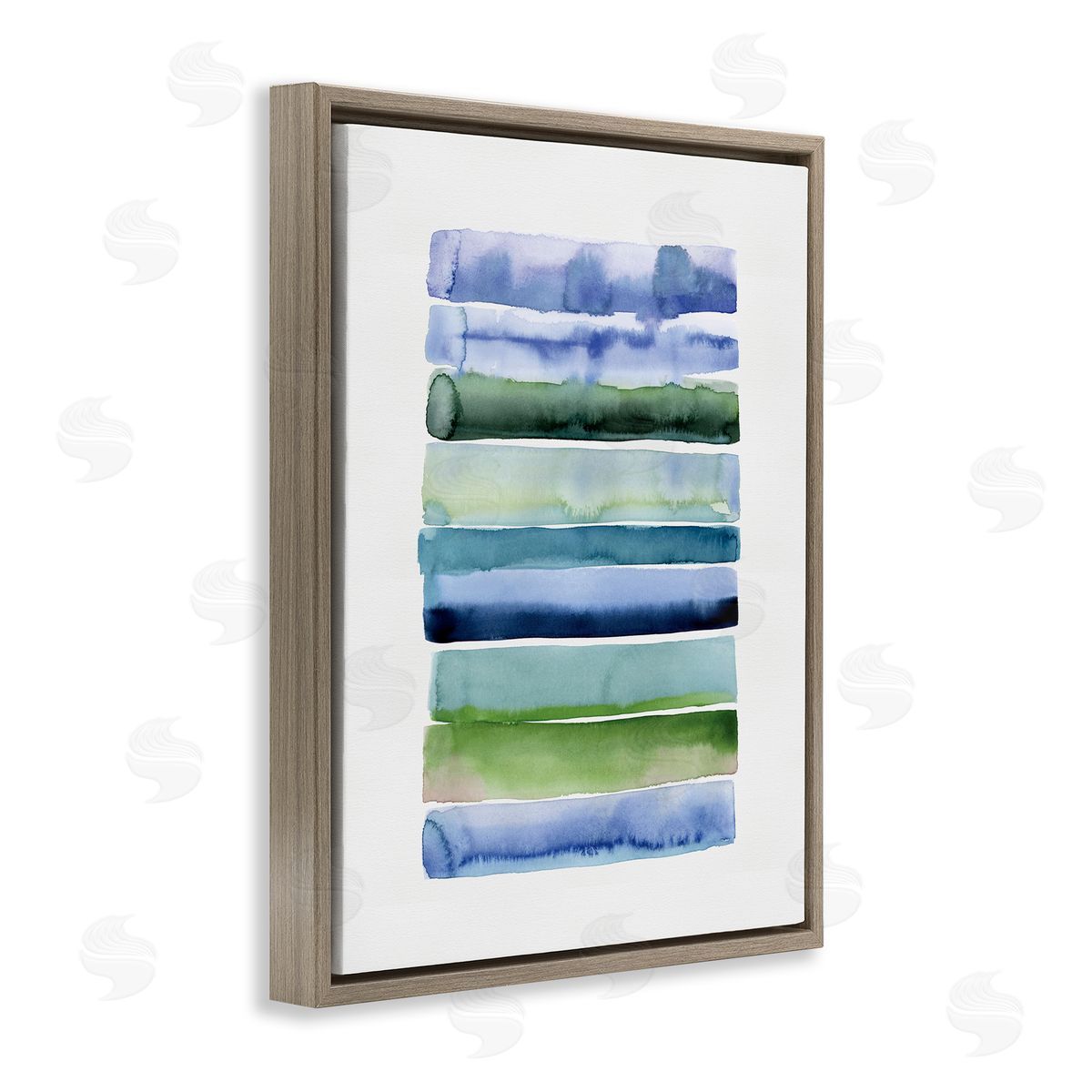 Green and Blue Ombre Stripes Brown Floating Frame Canvas Wall Art, Home Decor by Stephanie Ryan
