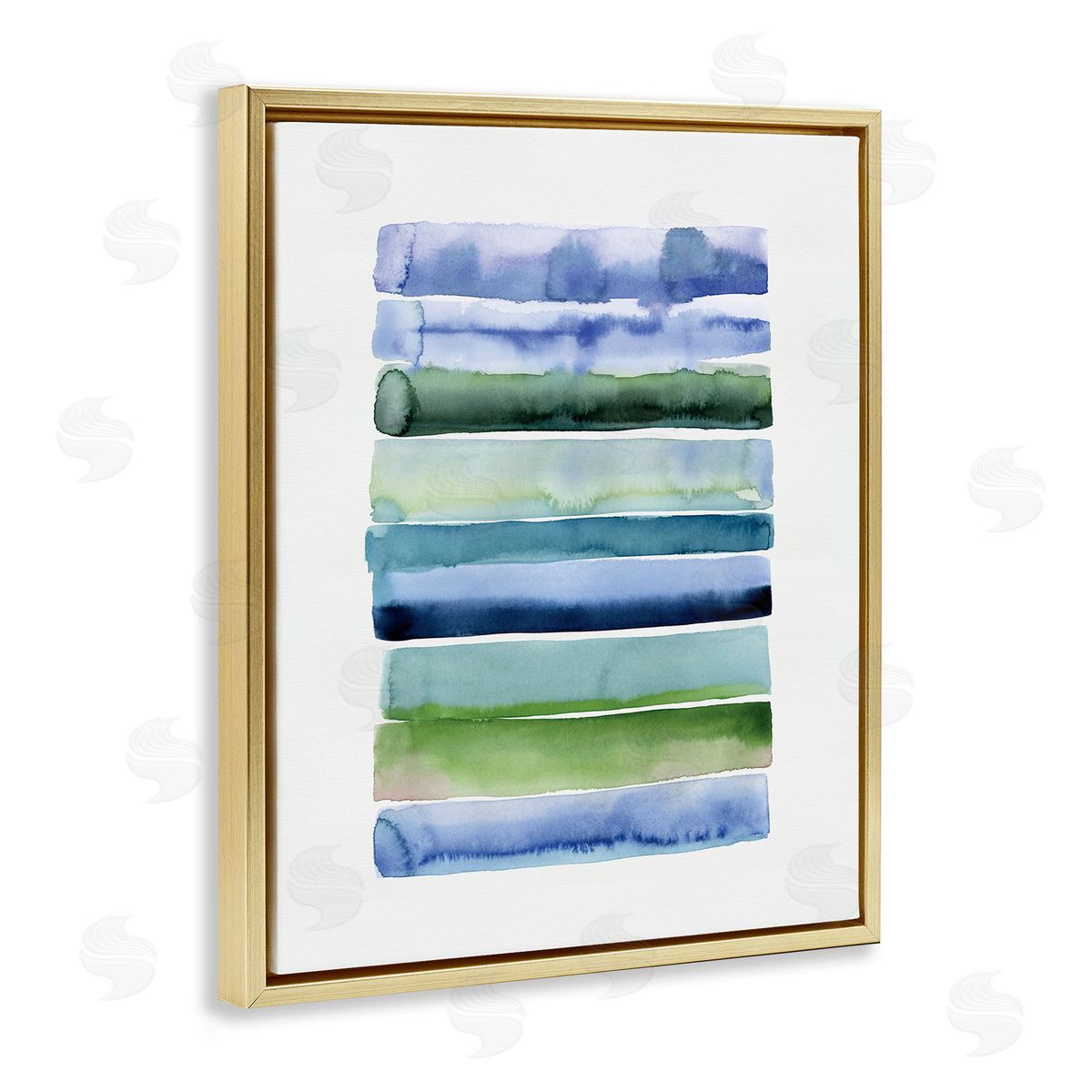 Green and Blue Ombre Stripes Gold Floating Frame Canvas Wall Art, Home Decor by Stephanie Ryan