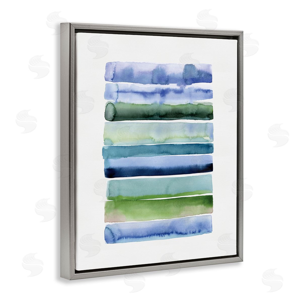 Green and Blue Ombre Stripes Grey Floating Frame Canvas Wall Art, Home Decor by Stephanie Ryan