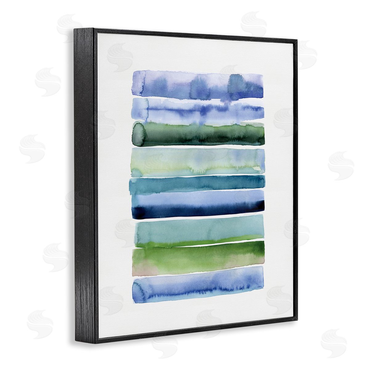 Green and Blue Ombre Stripes Black Frame Print Wall Art, Home Decor by Stephanie Ryan