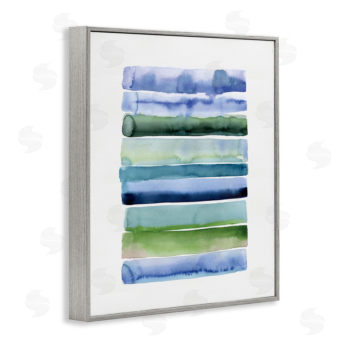 Green and Blue Ombre Stripes Grey Frame Print Wall Art, Home Decor by Stephanie Ryan