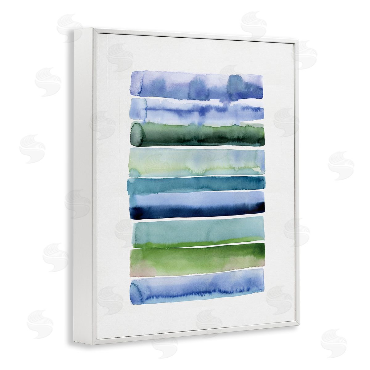 Green and Blue Ombre Stripes White Frame Print Wall Art, Home Decor by Stephanie Ryan