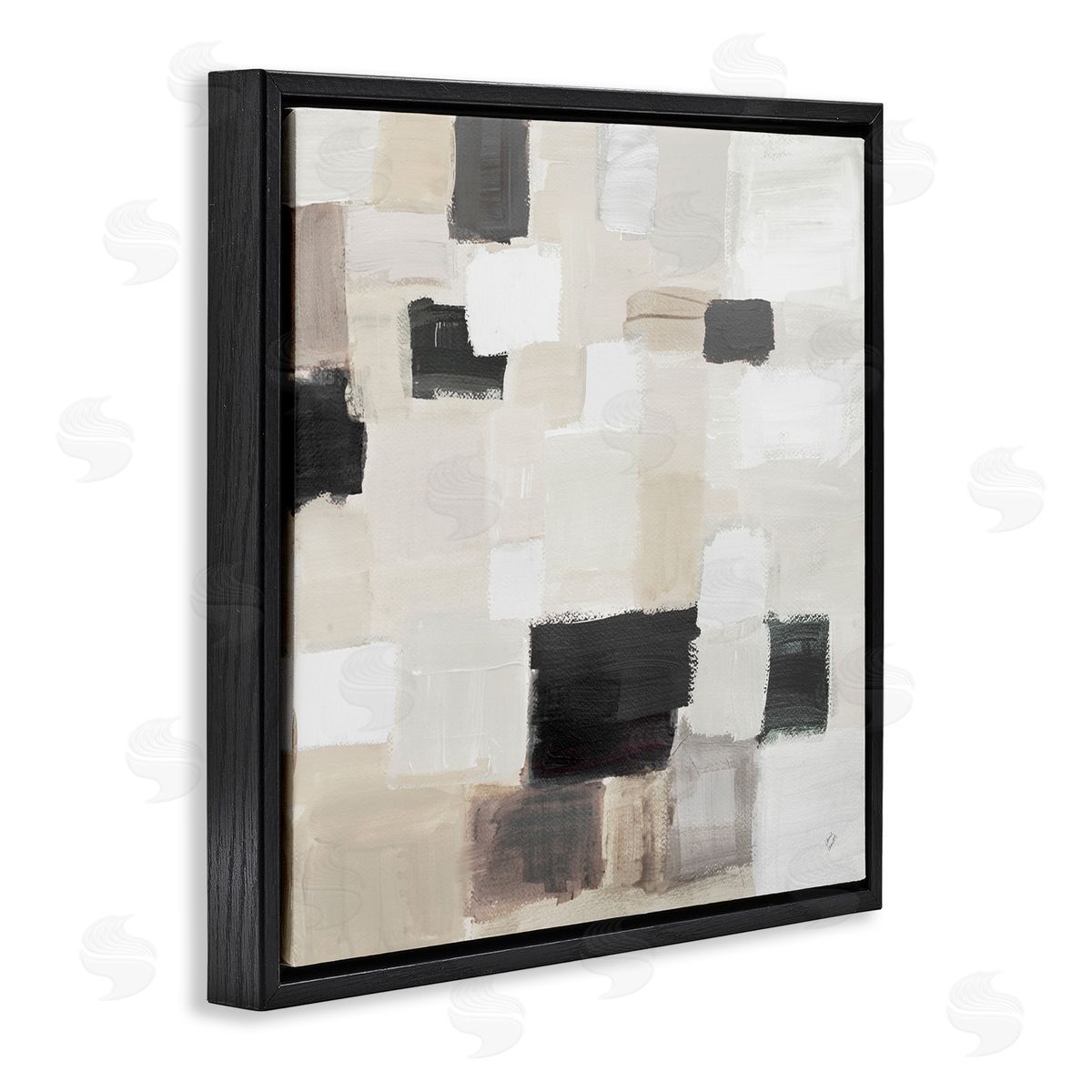 Natural Square Patchwork Black Floating Frame Canvas Wall Art, Home Decor by Lanie Loreth