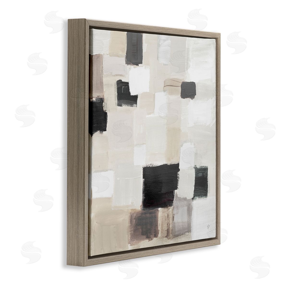 Natural Square Patchwork Brown Floating Frame Canvas Wall Art, Home Decor by Lanie Loreth