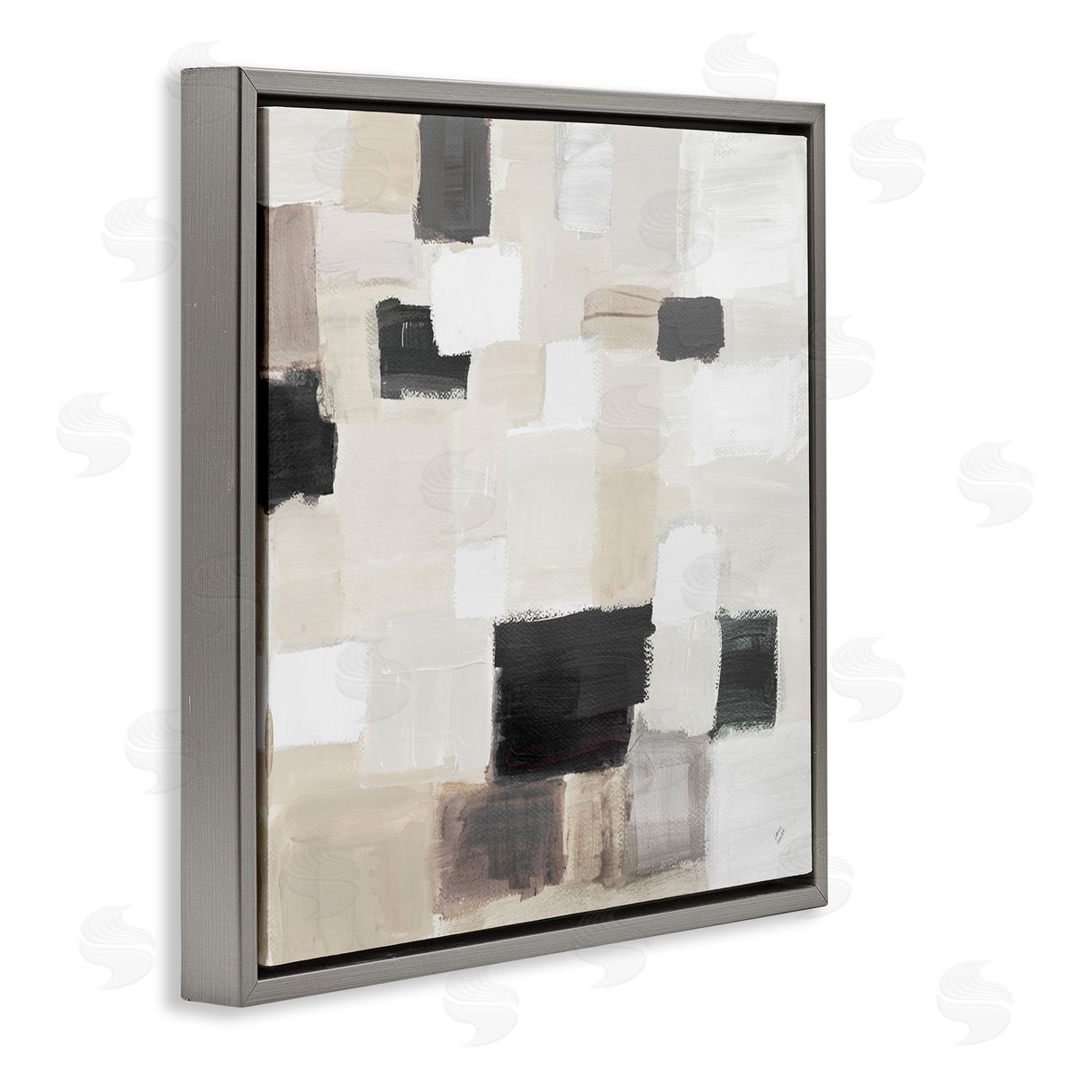 Natural Square Patchwork Grey Floating Frame Canvas Wall Art, Home Decor by Lanie Loreth