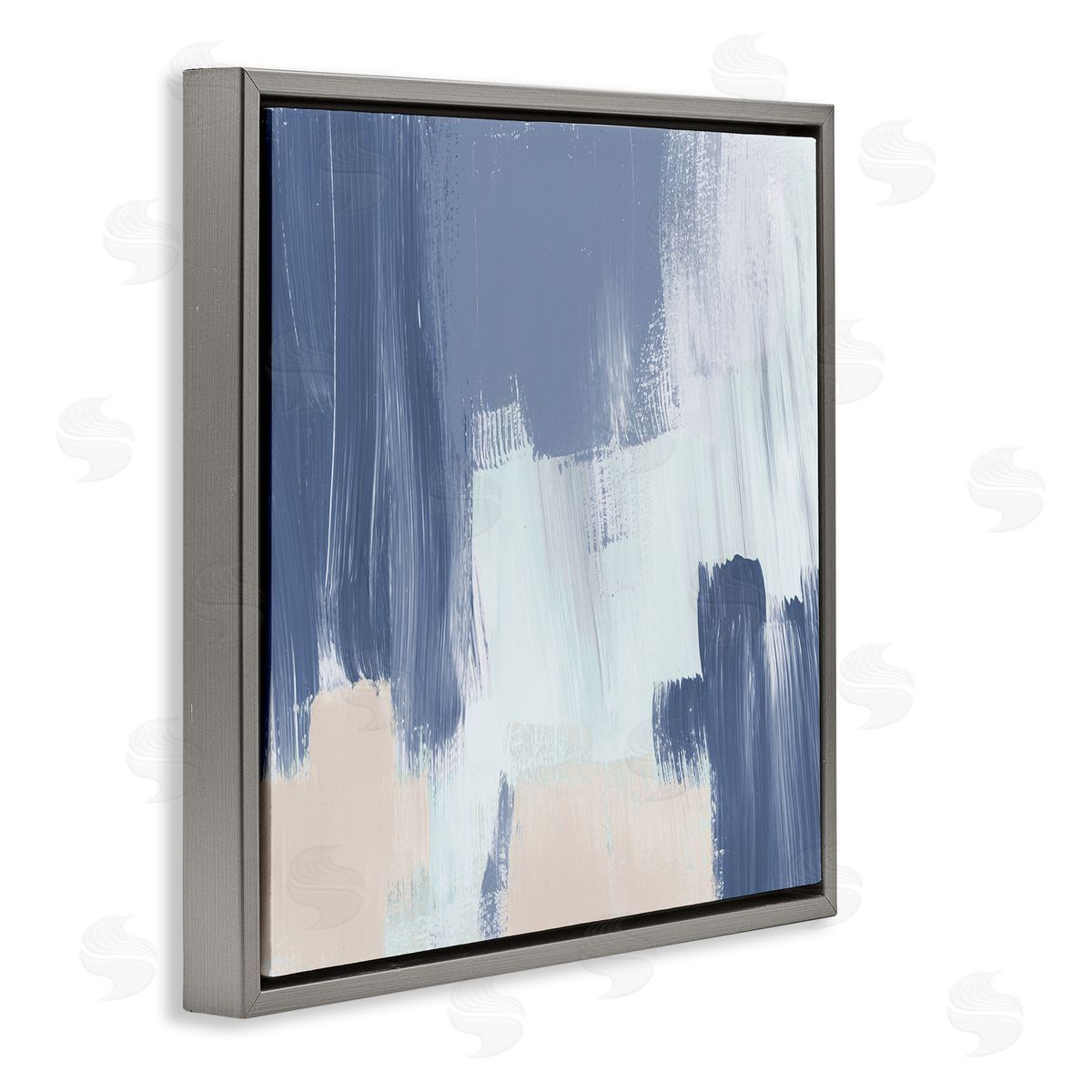 Restless Blue Mind Abstract Grey Floating Frame Canvas Wall Art, Home Decor by Lucille Price