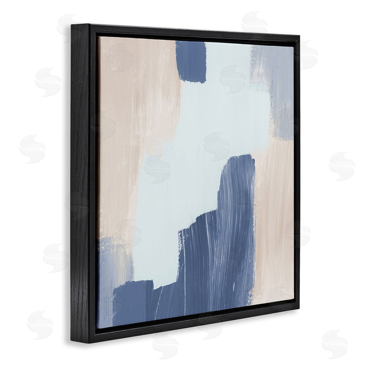 Blue Layered Paint Strokes Black Floating Frame Canvas Wall Art, Home Decor by Lucille Price