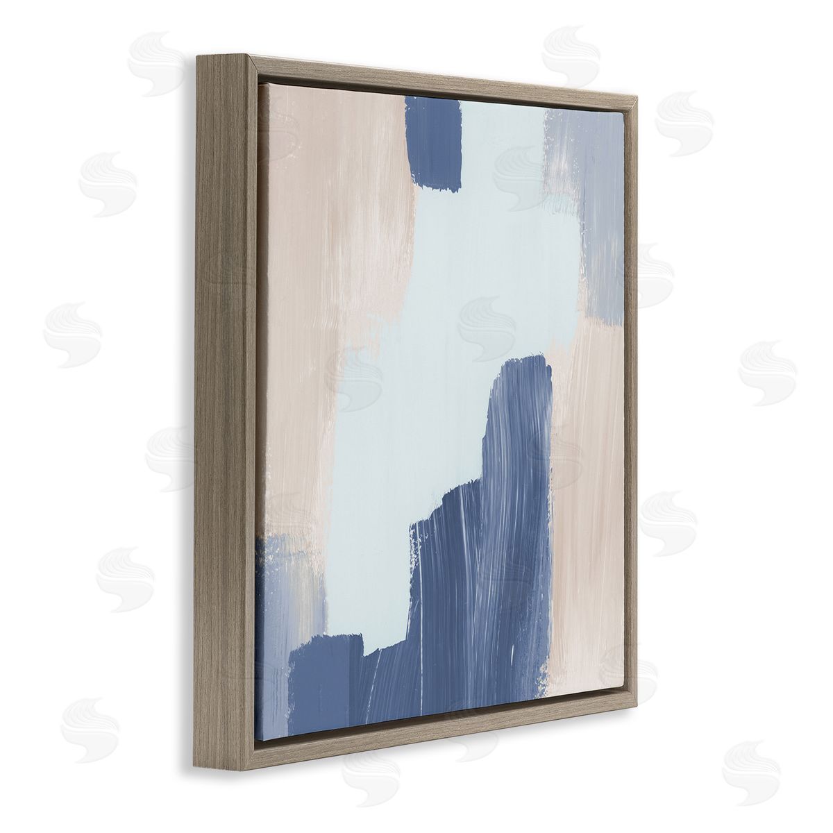 Blue Layered Paint Strokes Brown Floating Frame Canvas Wall Art, Home Decor by Lucille Price
