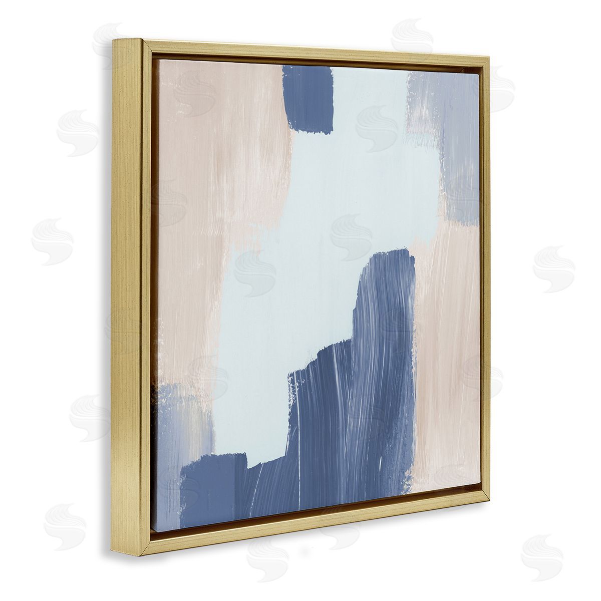 Blue Layered Paint Strokes Gold Floating Frame Canvas Wall Art, Home Decor by Lucille Price