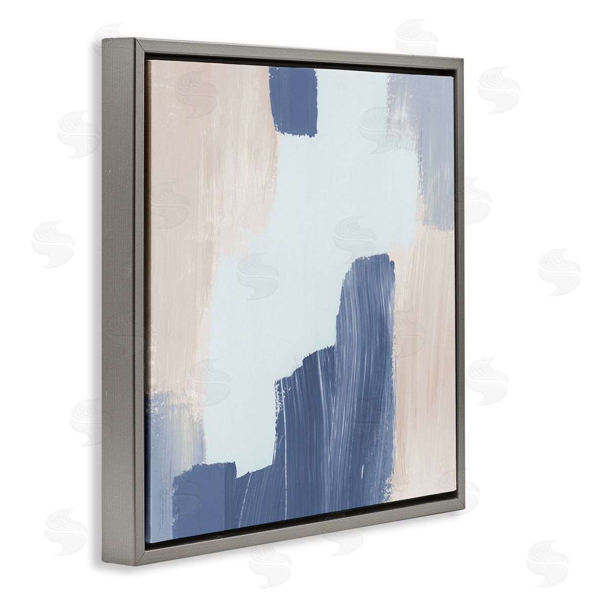Blue Layered Paint Strokes Grey Floating Frame Canvas Wall Art, Home Decor by Lucille Price