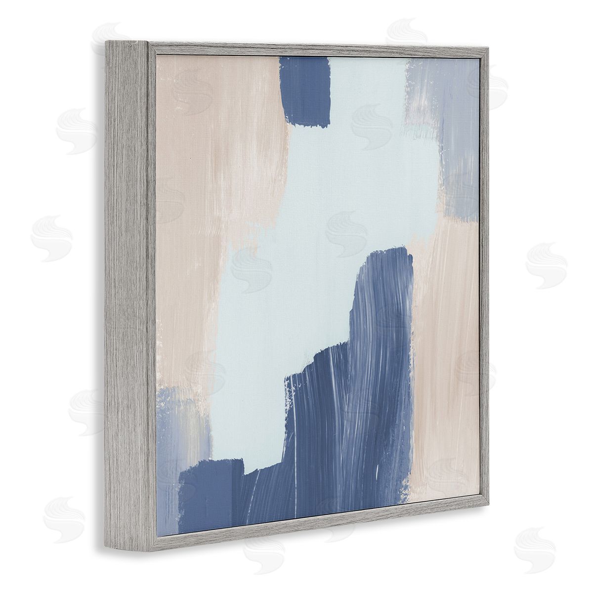Blue Layered Paint Strokes Grey Frame Print Wall Art, Home Decor by Lucille Price