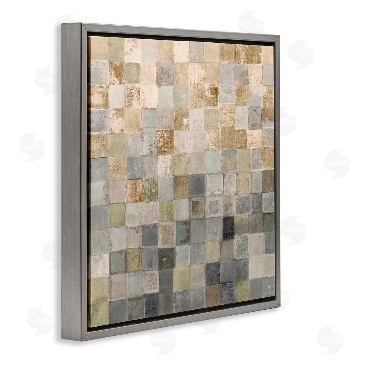 Alternating Beige and Grey Squares Grey Floating Frame Canvas Wall Art, Home Decor by Lorenzo Collective