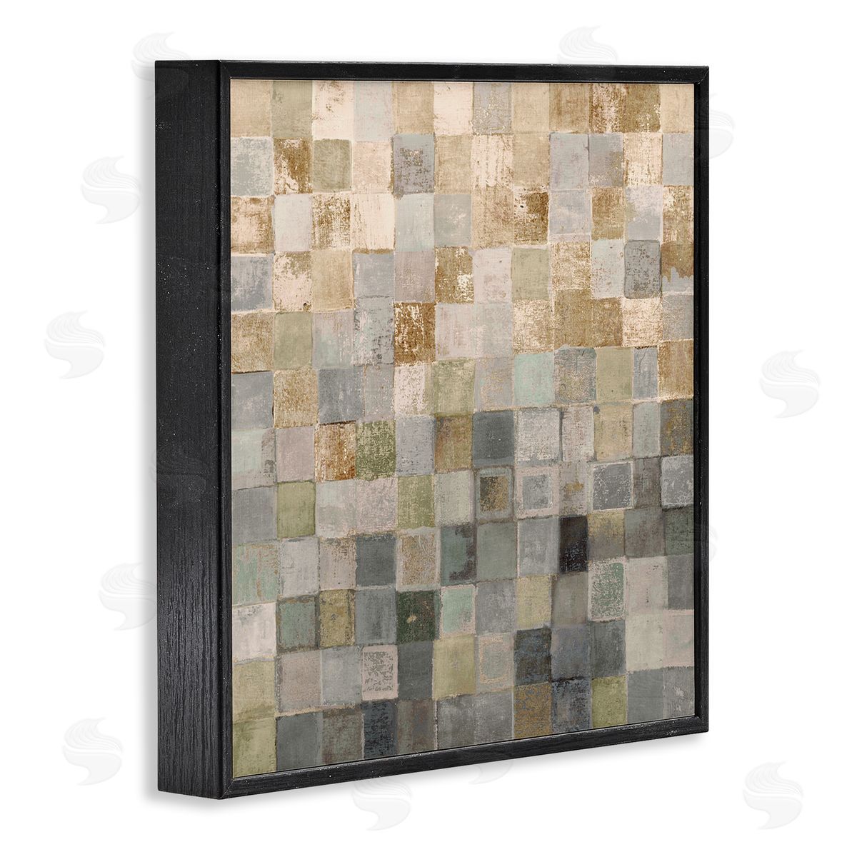 Alternating Beige and Grey Squares Black Frame Print Wall Art, Home Decor by Lorenzo Collective