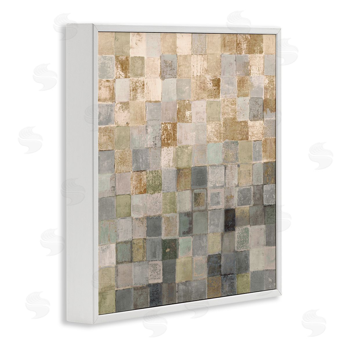 Alternating Beige and Grey Squares White Frame Print Wall Art, Home Decor by Lorenzo Collective
