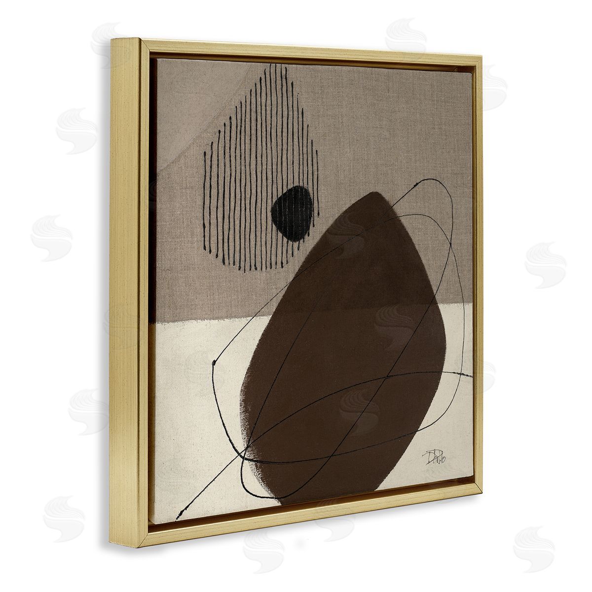 Hidden Lines Abstraction Gold Floating Frame Canvas Wall Art, Home Decor by Patricia Pinto