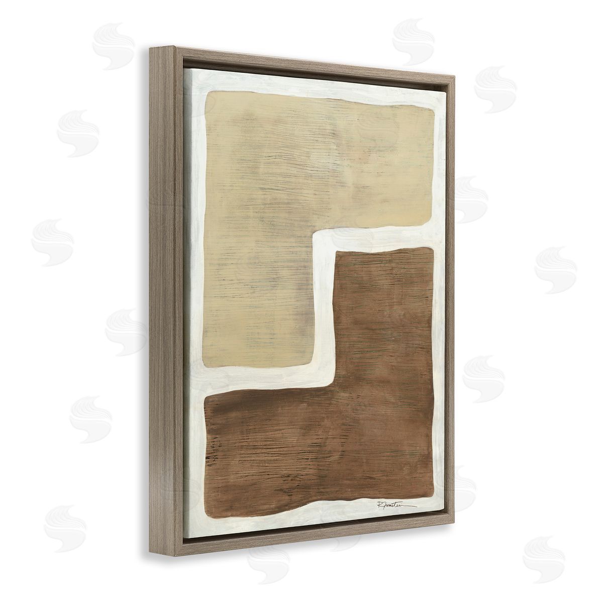Boho Symmetrical Shapes Brown Floating Frame Canvas Wall Art, Home Decor by Ruth Fromstein