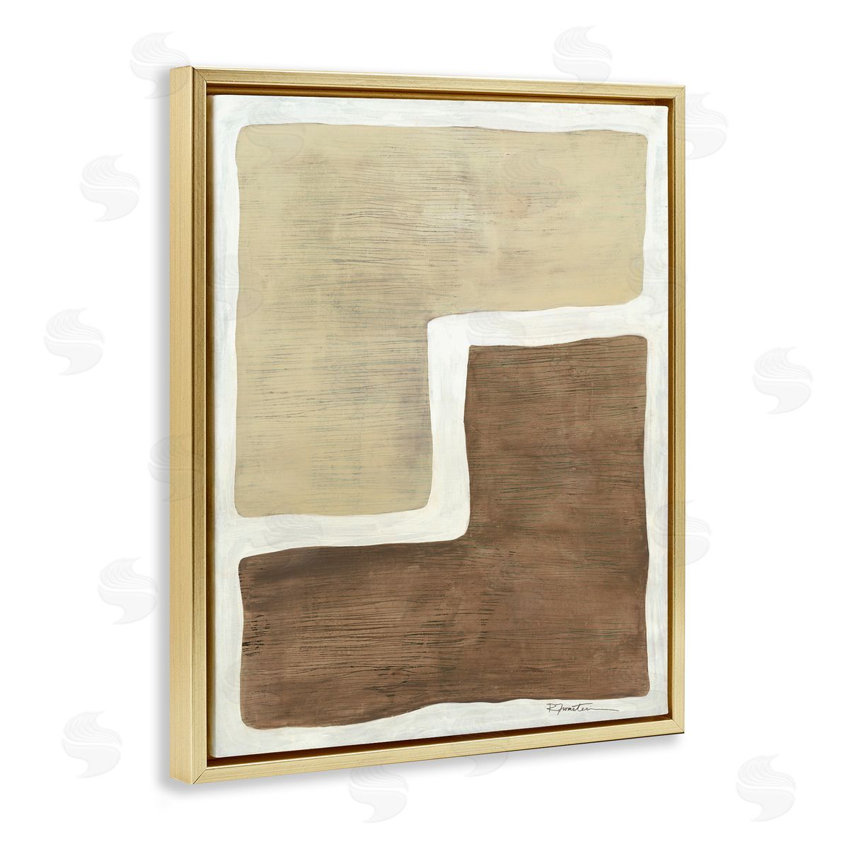 Boho Symmetrical Shapes Gold Floating Frame Canvas Wall Art, Home Decor by Ruth Fromstein