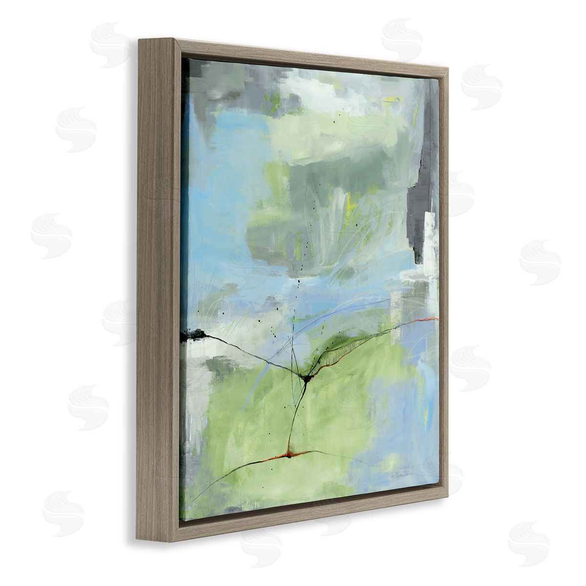 Abstraction with Streaked Line Brown Floating Frame Canvas Wall Art, Home Decor by Ruth Fromstein