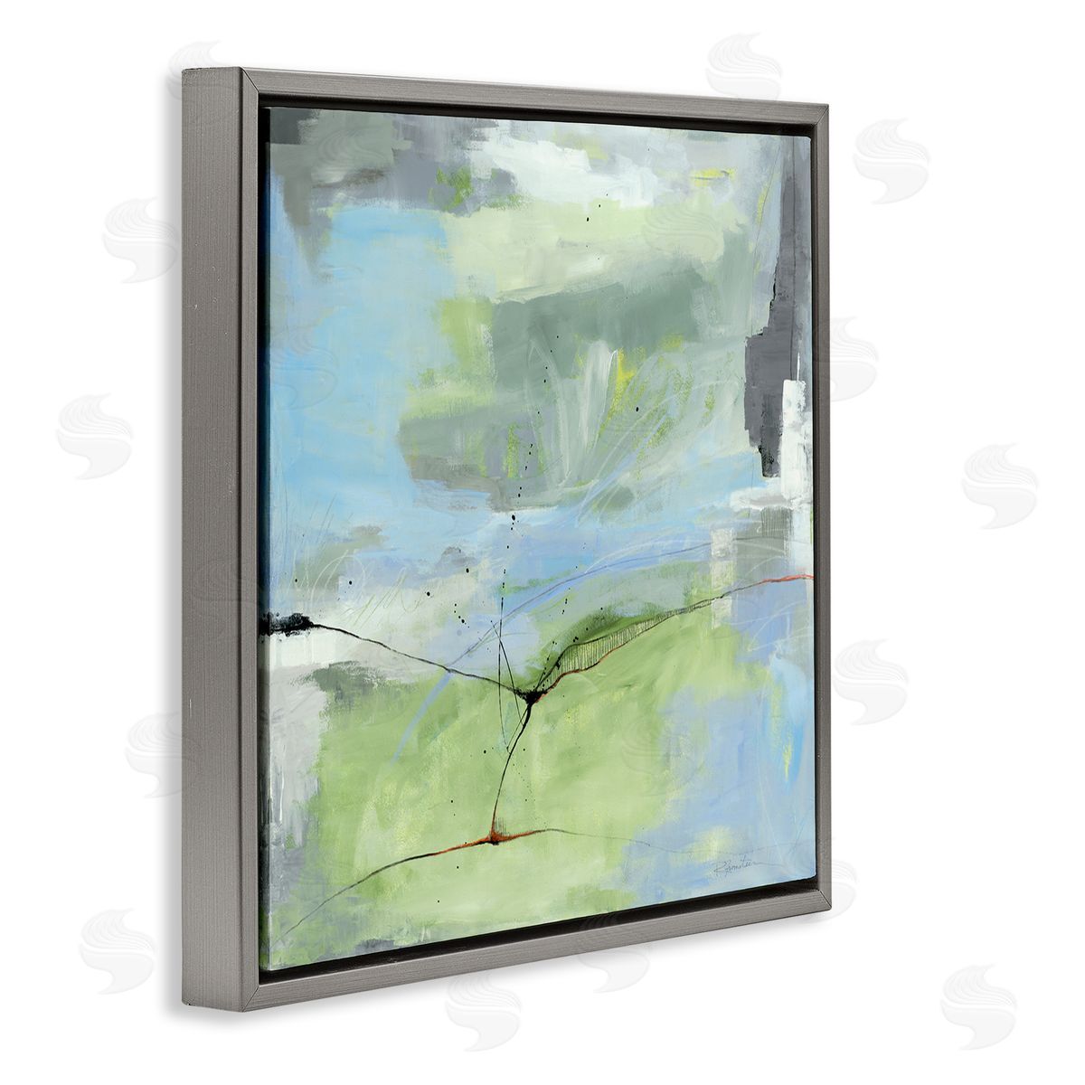 Abstraction with Streaked Line Grey Floating Frame Canvas Wall Art, Home Decor by Ruth Fromstein