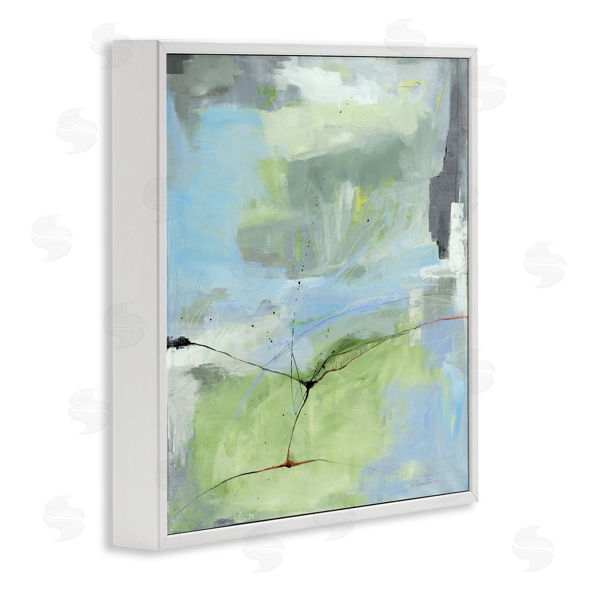 Abstraction with Streaked Line White Frame Print Wall Art, Home Decor by Ruth Fromstein
