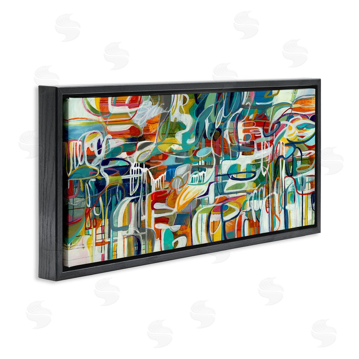 Chaotic Doodle Shapes Black Floating Frame Canvas Wall Art, Home Decor by Lisa Ridgers