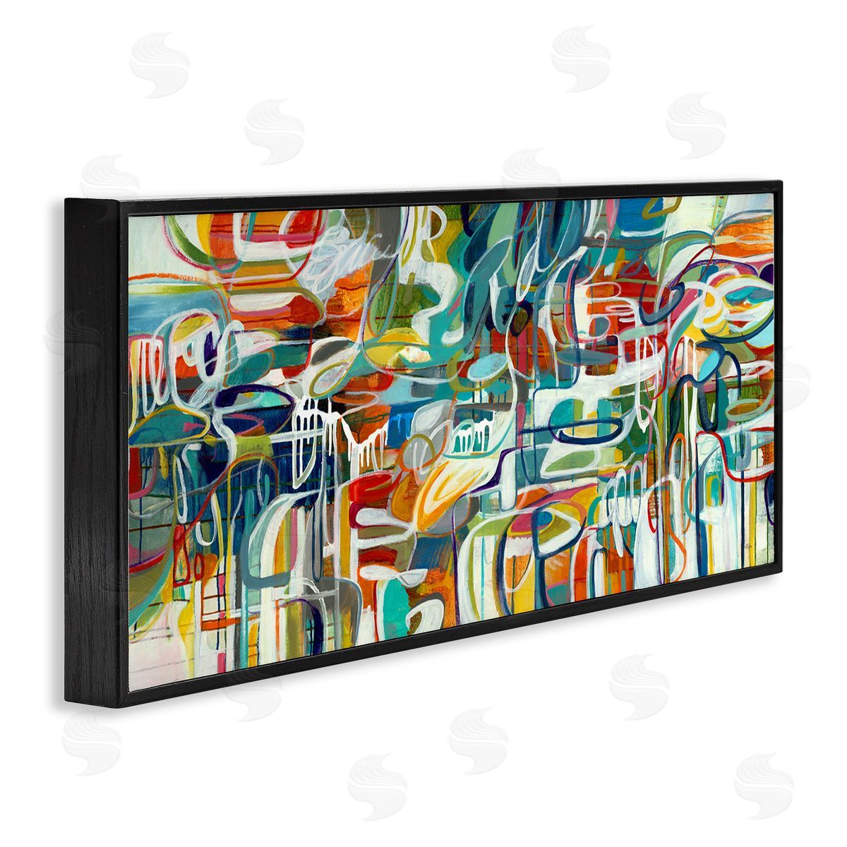 Chaotic Doodle Shapes Black Frame Print Wall Art, Home Decor by Lisa Ridgers