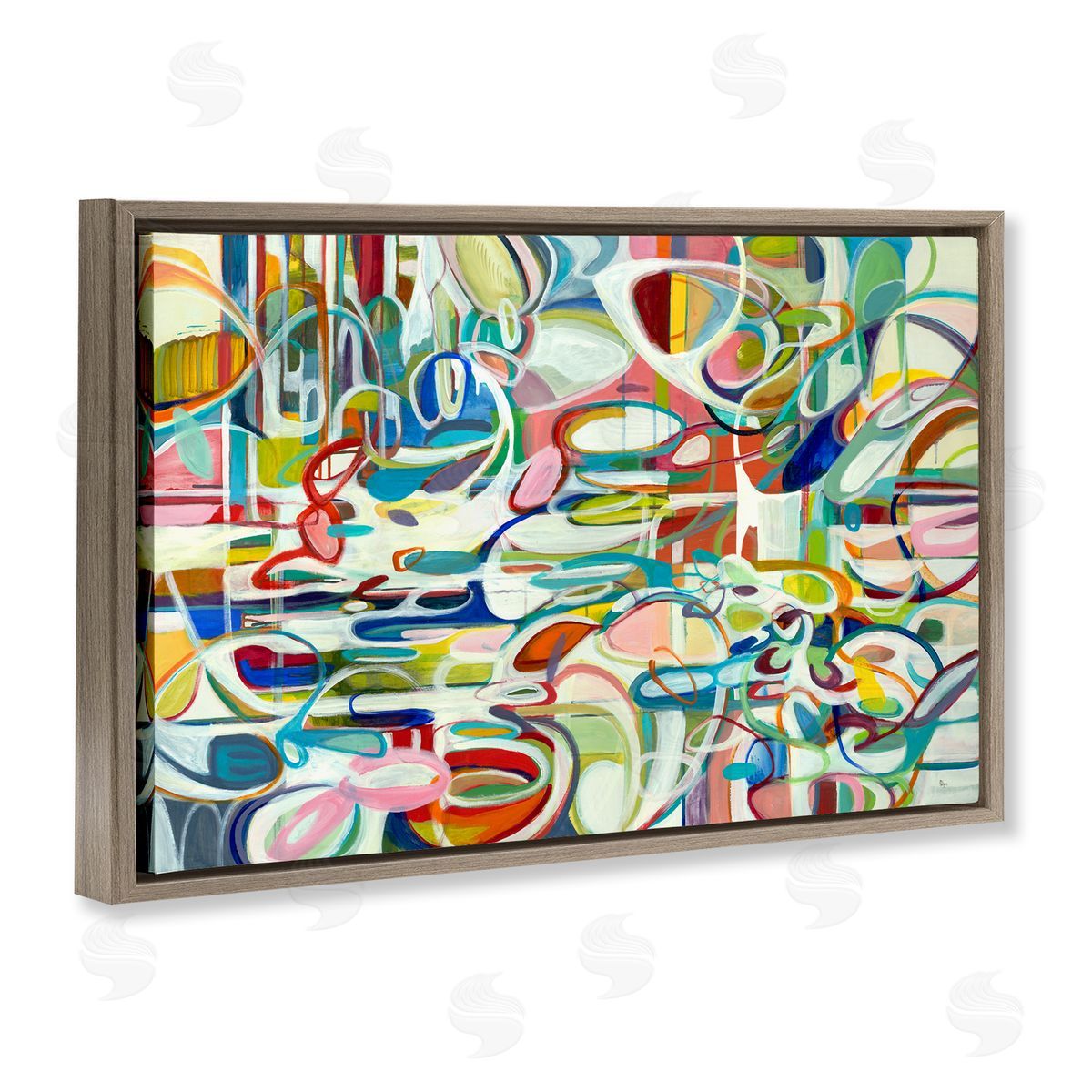 Round Geometric Pattern Brown Floating Frame Canvas Wall Art, Home Decor by Lisa Ridgers