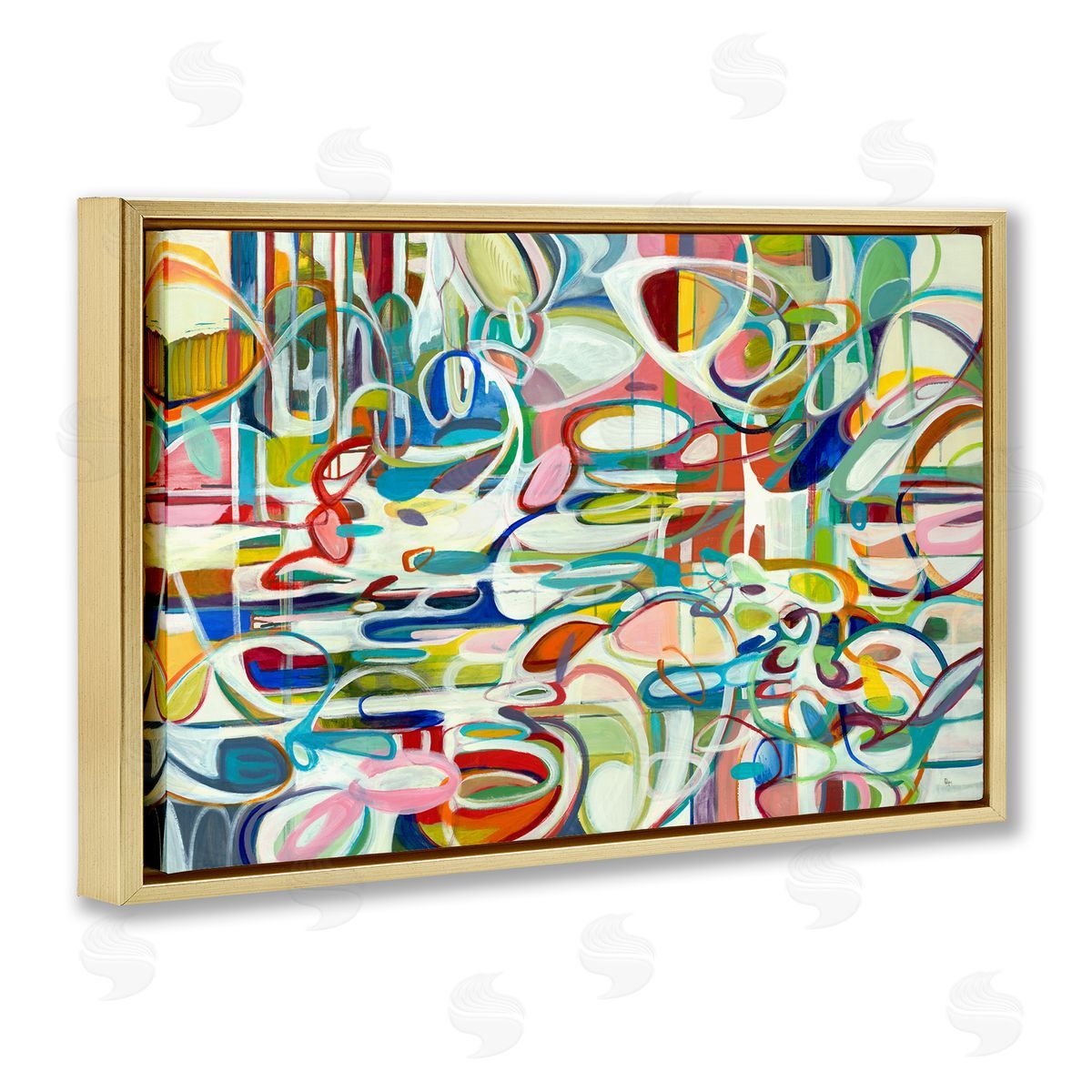 Round Geometric Pattern Gold Floating Frame Canvas Wall Art, Home Decor by Lisa Ridgers