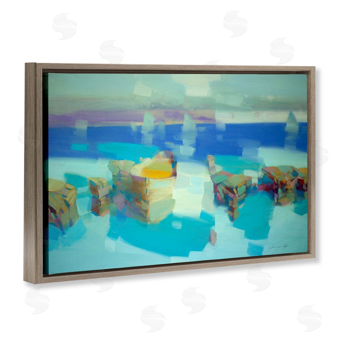 Abstract Nautical Cliffs Brown Floating Frame Canvas Wall Art, Home Decor by Vahe Yeremyan