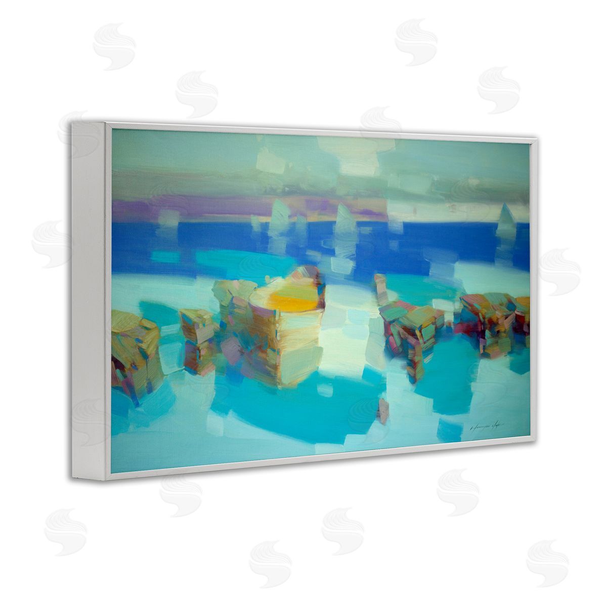 Abstract Nautical Cliffs White Frame Print Wall Art, Home Decor by Vahe Yeremyan