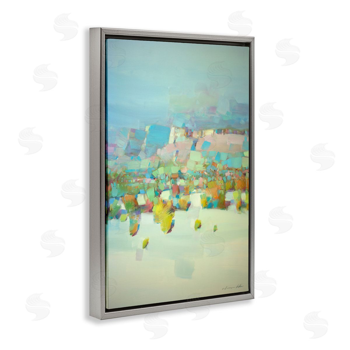 Contemporary Beach Landscape Grey Floating Frame Canvas Wall Art, Home Decor by Vahe Yeremyan
