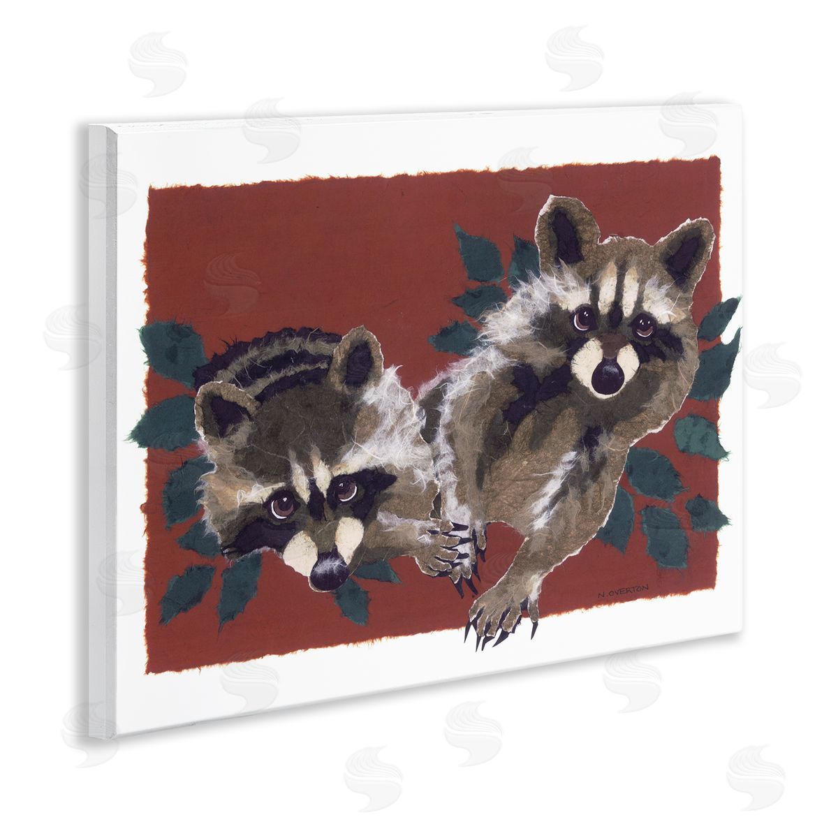 Two Raccoons and Leaves Wood Plaque Wall Art, Home Decor by Nancy Overton
