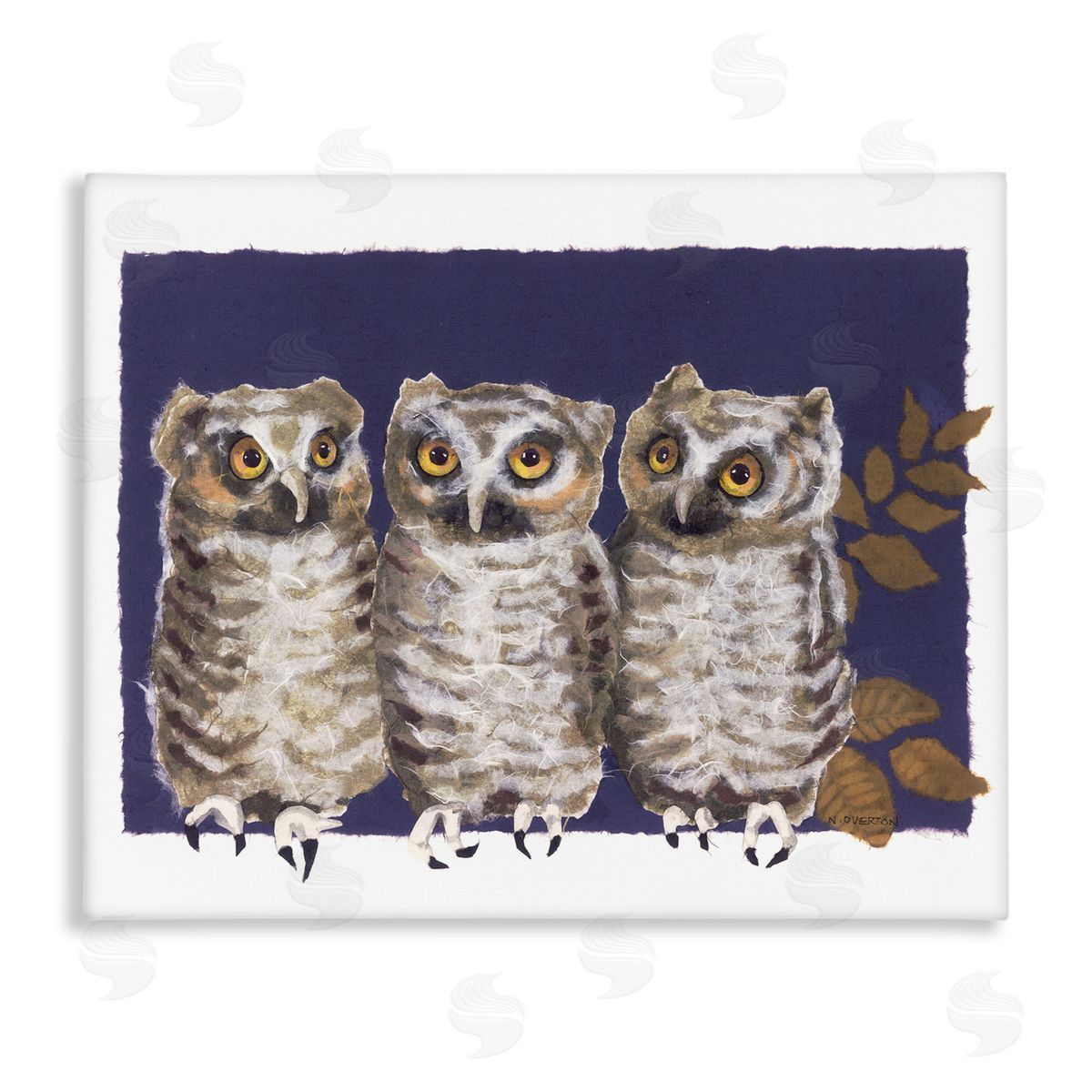 Owl Trio and Leaves Canvas Wall Art, Home Decor by Nancy Overton