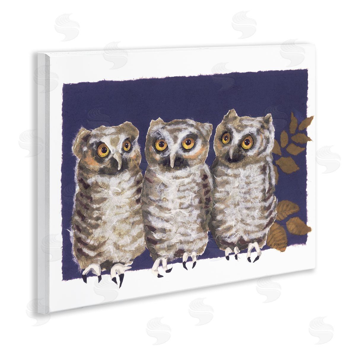 Owl Trio and Leaves Wood Plaque Wall Art, Home Decor by Nancy Overton