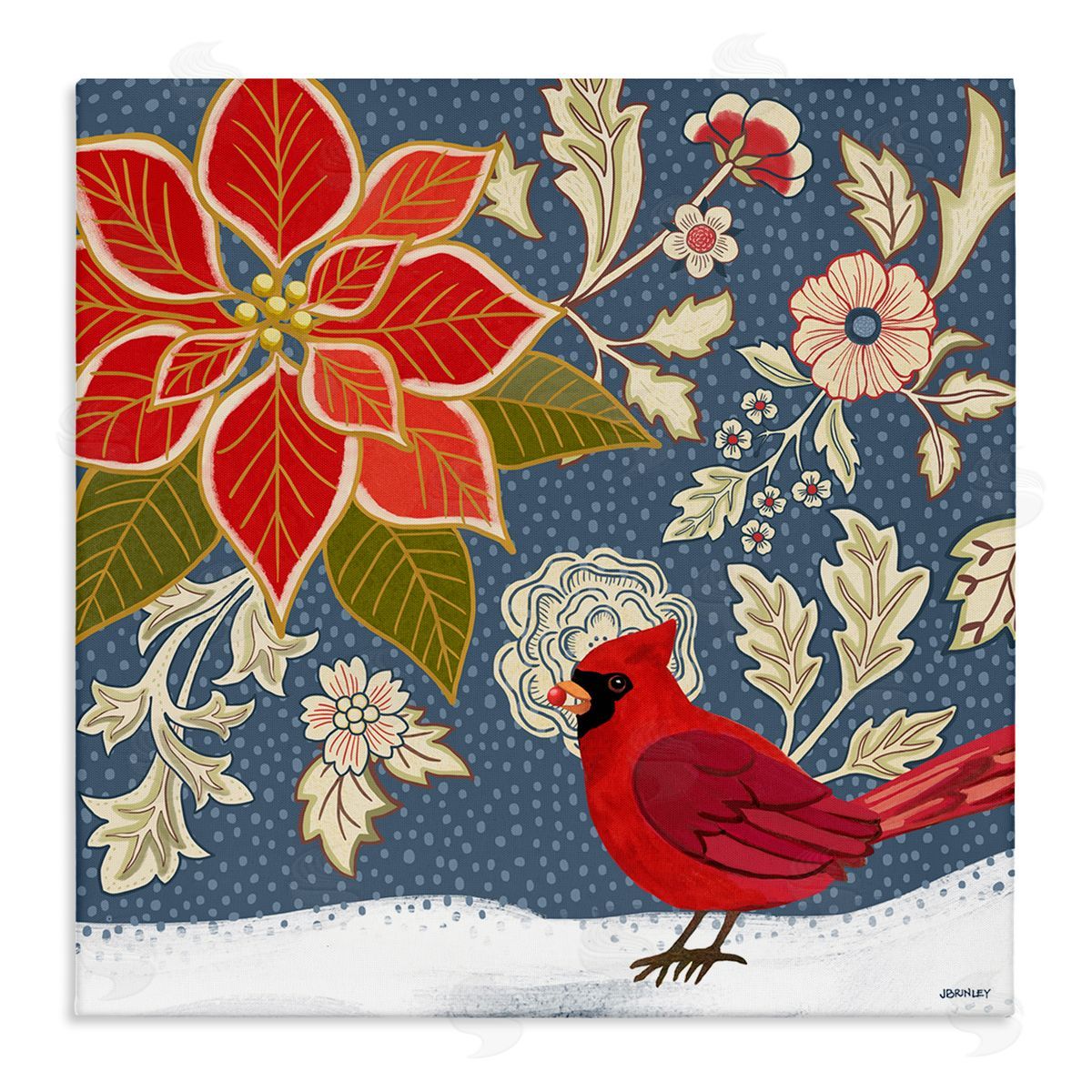 Winter Cardinal in Snow Canvas Wall Art, Home Decor by Levison Design