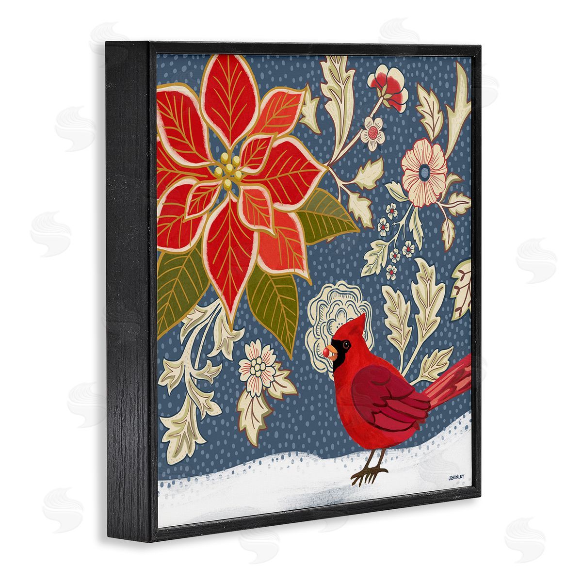 Winter Cardinal in Snow Black Frame Print Wall Art, Home Decor by Levison Design
