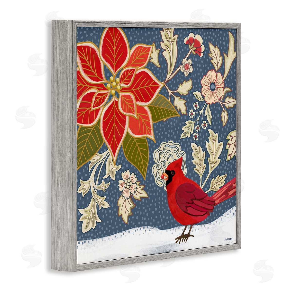 Winter Cardinal in Snow Grey Frame Print Wall Art, Home Decor by Levison Design