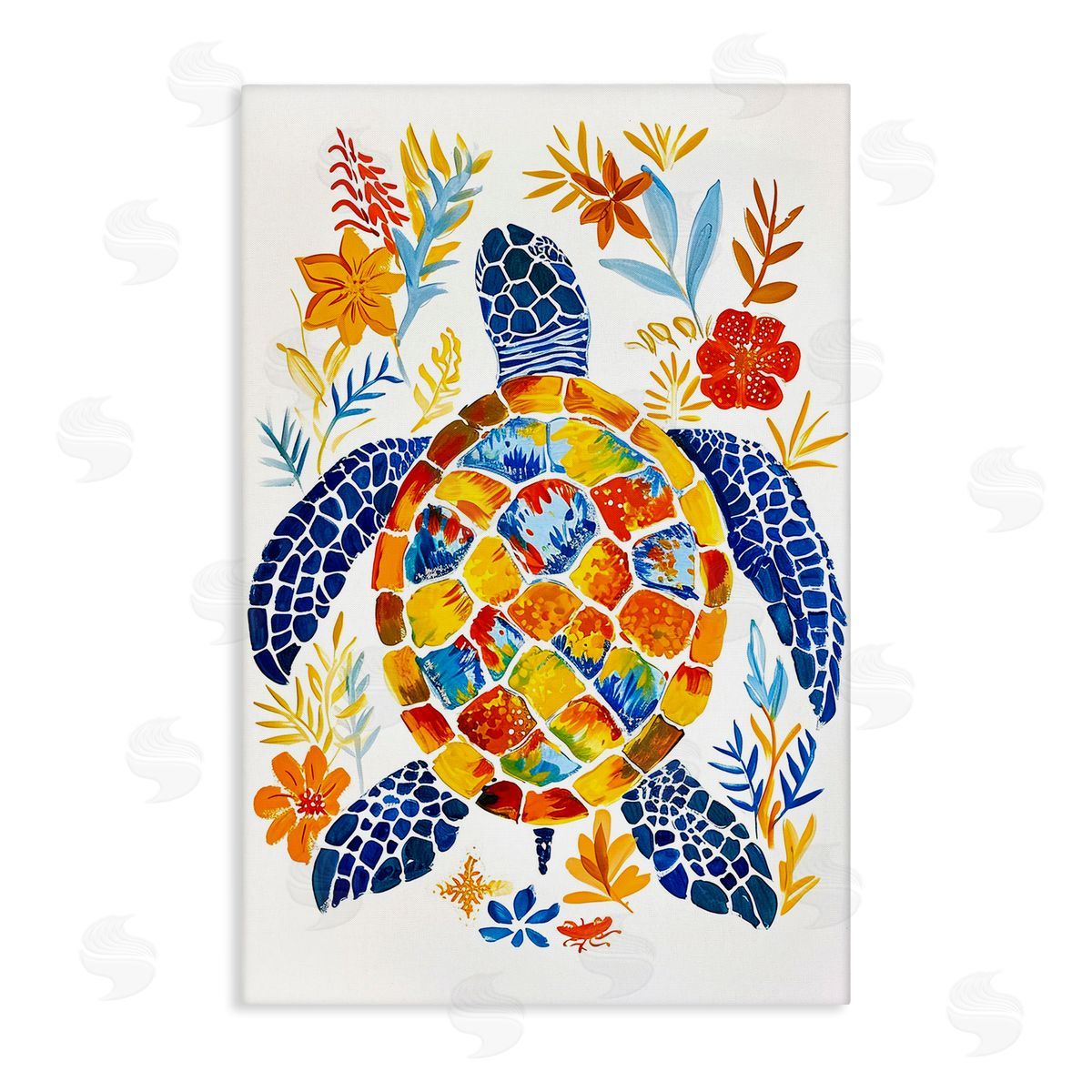 Nautical Patterned Turtle Canvas Wall Art, Home Decor by Ramona Murdock