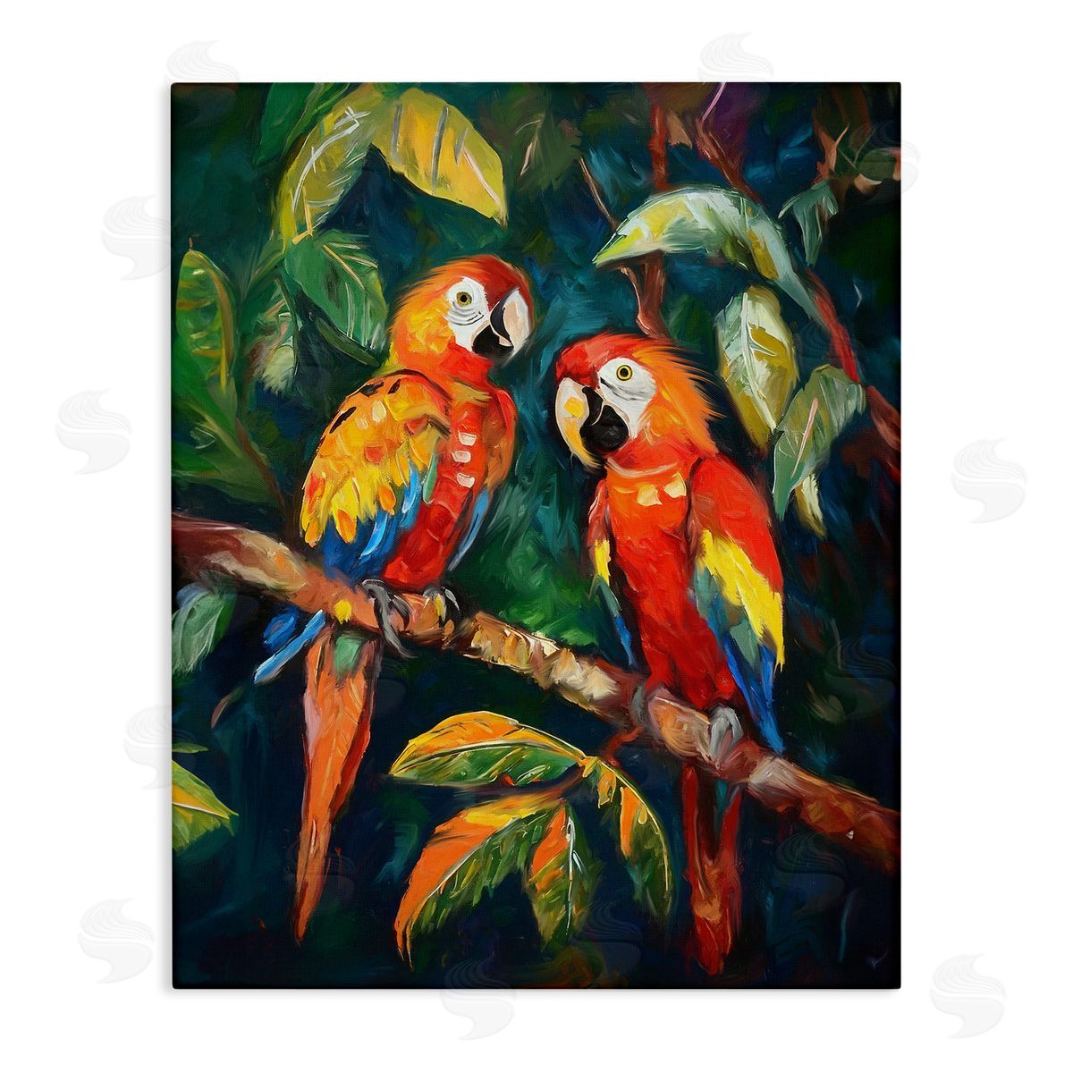 Parrot Pair on Branch Canvas Wall Art, Home Decor by Ramona Murdock