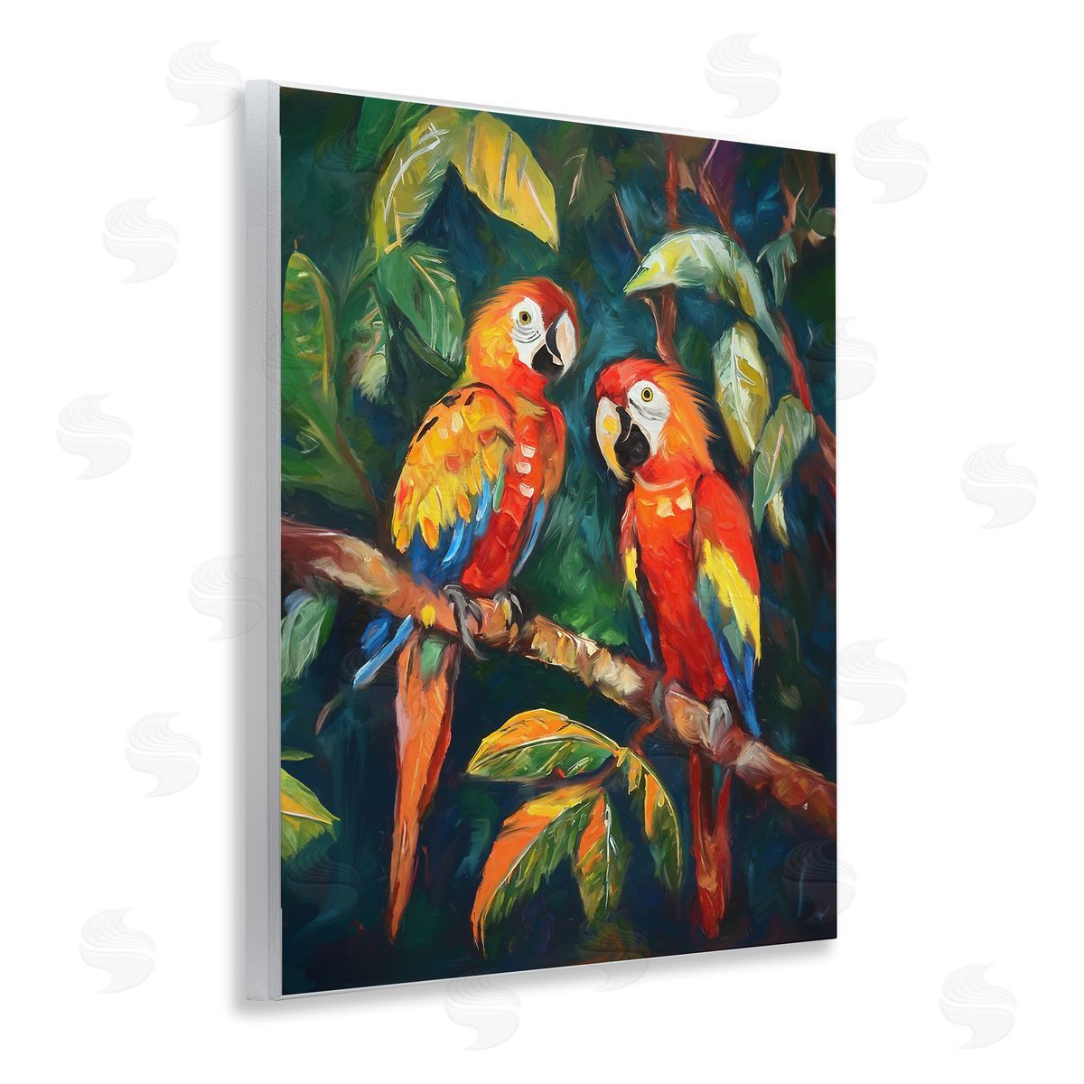Parrot Pair on Branch Wood Plaque Wall Art, Home Decor by Ramona Murdock