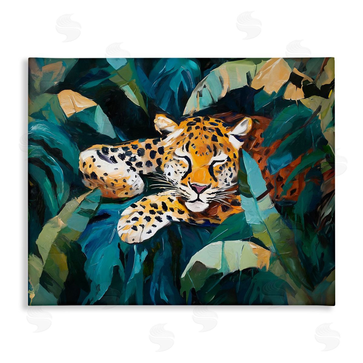 Leopard Sleeping in Leaves Canvas Wall Art, Home Decor by Ramona Murdock