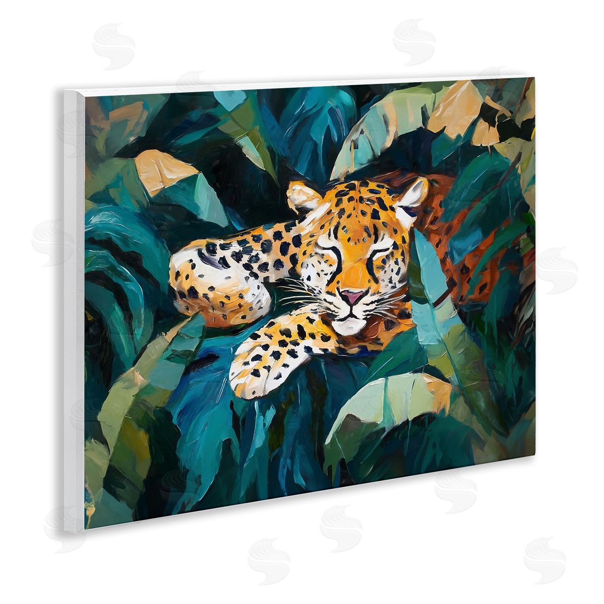 Leopard Sleeping in Leaves Wood Plaque Wall Art, Home Decor by Ramona Murdock